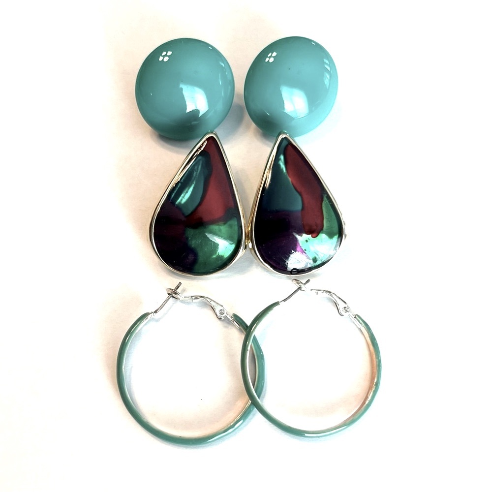 BOGO Three pairs of vintage 80s 90s teal earrings